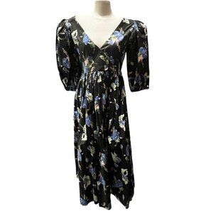 Vintage Handmade Eighties Cottage Core V Neck Balloon Sleeve Dress Sz Large Wome